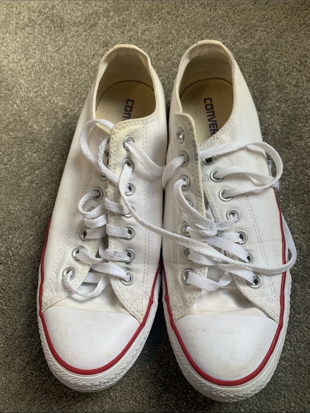Converse White Canvas Low Top Sneakers with Red Trim